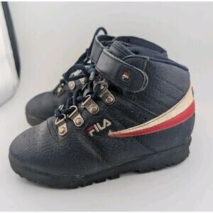 Fila Boys Size 11 Hiking Boots Sneakers Navy Blue Vegan Leather Ankle Tread